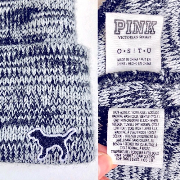 VICTORIA SECRET PINK Beanie Marled BLACK GRAY HEATHER Women’s - Picture 2 of 15